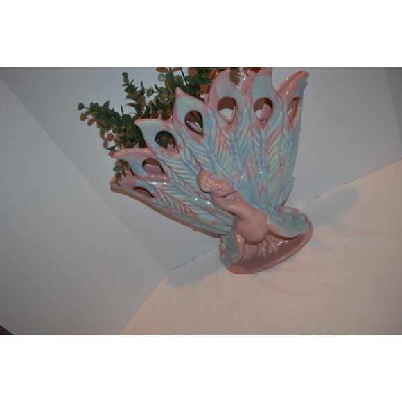 Vintage Vase Peacock Extra Large Royal Haeger 50s Pink Blue Foyer - Picture 3 of 7